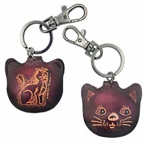 Handmade Leather Violet Cat Keychain
